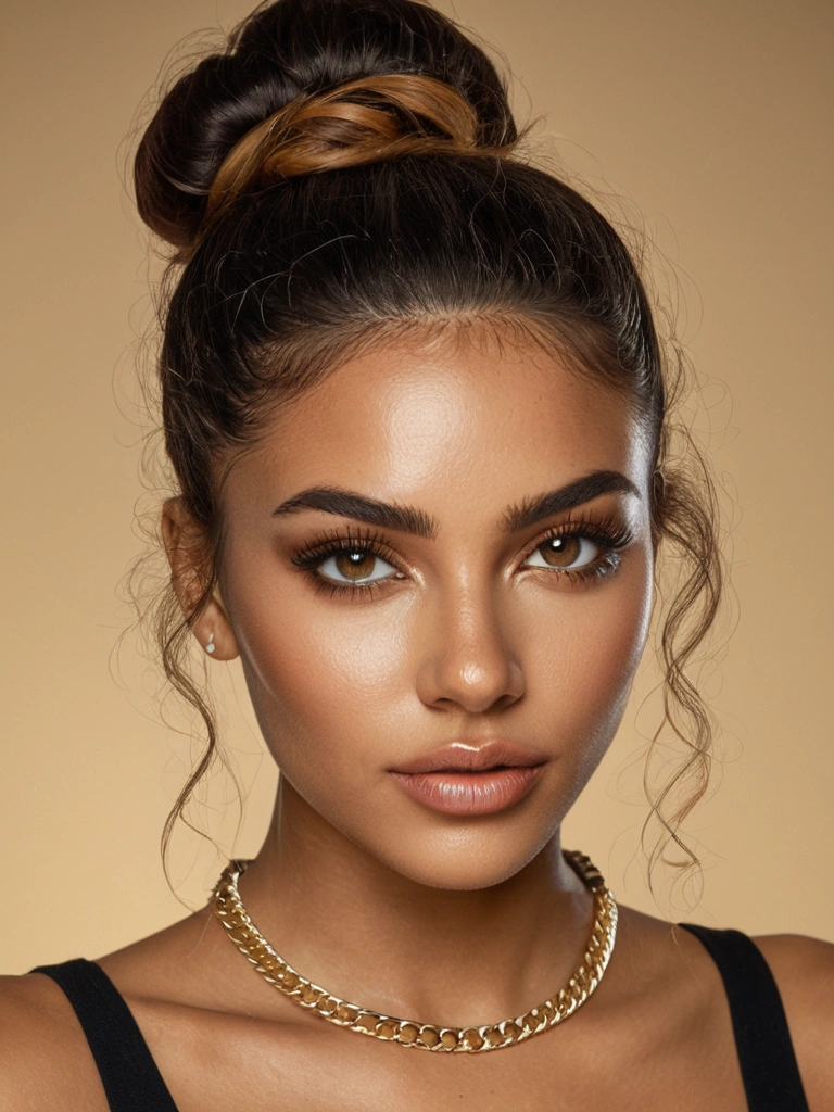 Zara, a personal trainer with her hair in a bun