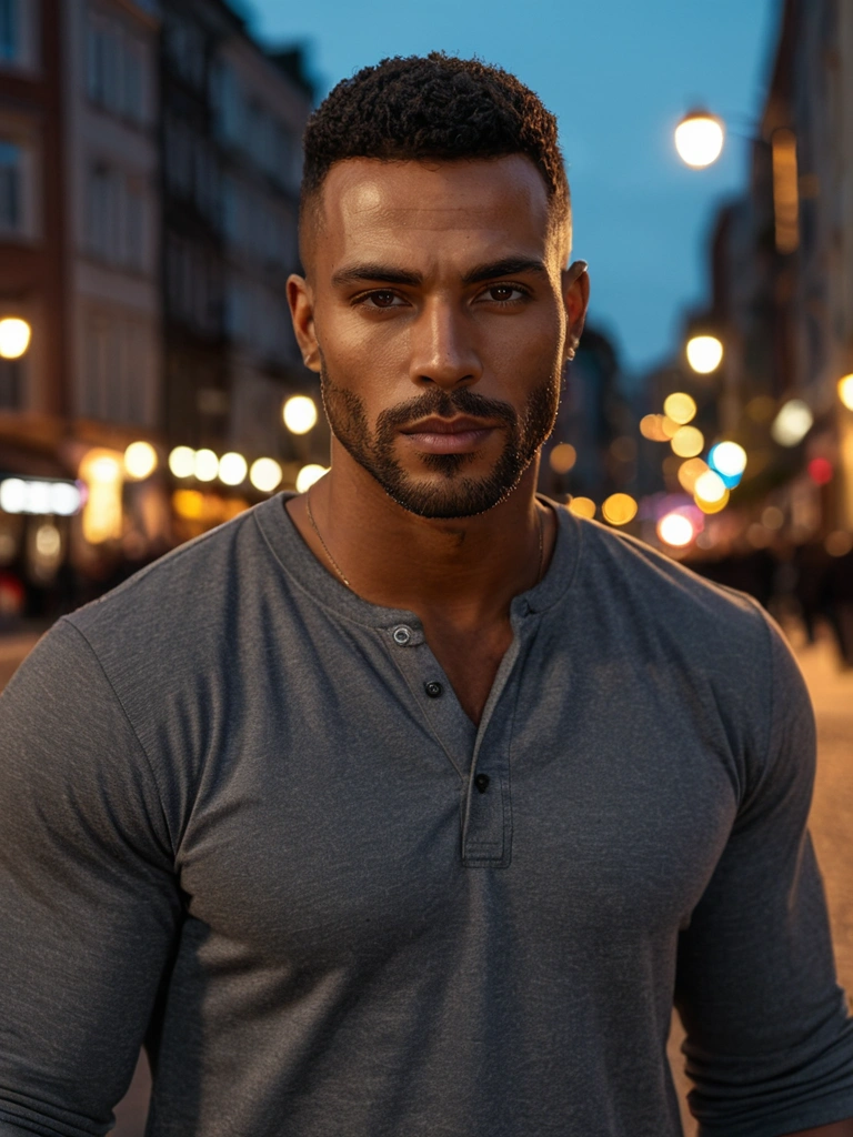 Dante, a chef, on a city street at night