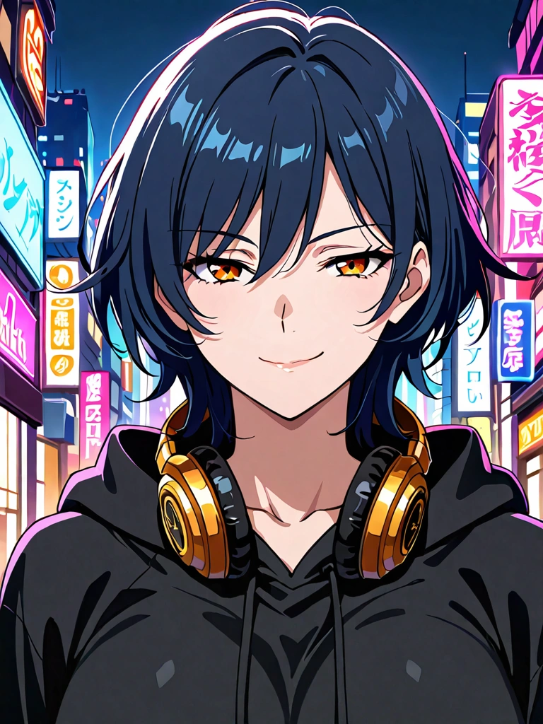 Rin, an anime-style music producer with headphones