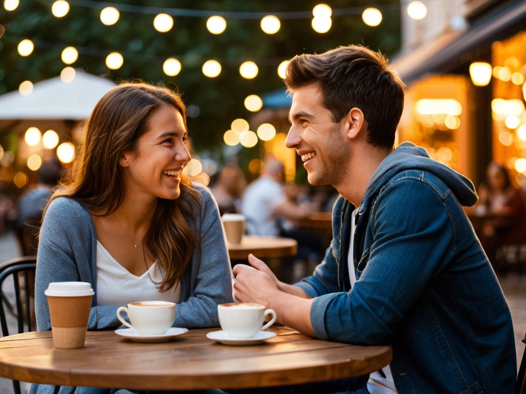 Coffee date scene with warm lighting